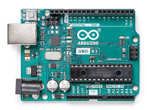 (Top row: left to right) Unboxing the Arduino, front side; (Bottom row: left to right) isometric view, back side