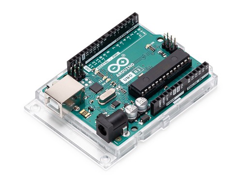 (Top row: left to right) Unboxing the Arduino, front side; (Bottom row: left to right) isometric view, back side