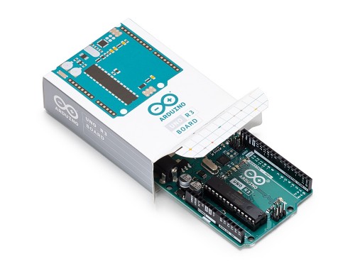 (Top row: left to right) Unboxing the Arduino, front side; (Bottom row: left to right) isometric view, back side